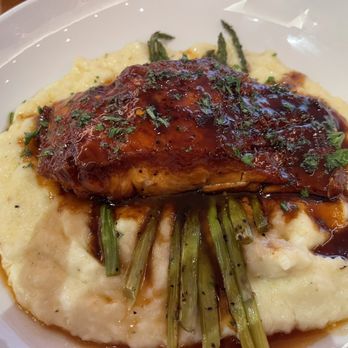 Decker & Dyer - Lemon Glazed Salmon over Asparagus and Grits - Cocktail Bars Near Me - Nashville, Tennessee