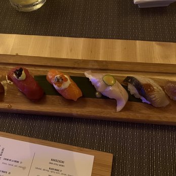 O-Ku - Nigiri L to R: Creme de la creme, maguro, sake, hamachi, gindara, a5 waygu - Sushi Bars Near Me - Greenville, South Carolina