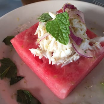 High Hat Cafe - Watermelon with crab meat, red onion, and mint leaves. Excellent!! - Southern Near Me - New Orleans, Louisiana