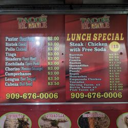 Tacos El Mole Food Truck - Menu