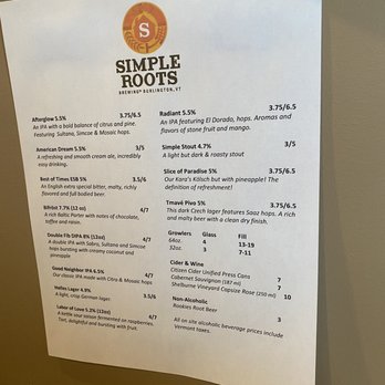 Simple Roots Brewing - a menu on a refrigerator - Breweries Near Me - Burlington, Vermont
