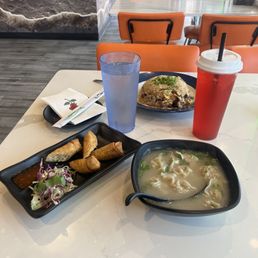Pork egg rolls, Soup wontons, combination fried rice, and to wash it down I chose strawberry sweet tea! WONDERFUL!!!