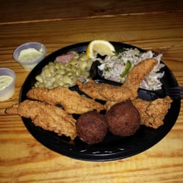 Catfish, limas, jalapeño slaw, & hushpuppies. Catfish, limas, jalapeño slaw, & hushpuppies.