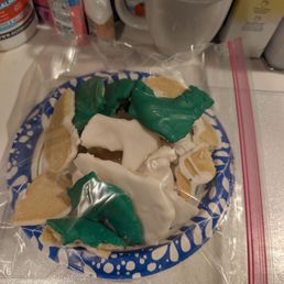 One of 2 paper plates of "broken" ugly cookies One of 2 paper plates of "broken" ugly cookies