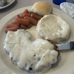 Chicken Fried Chicken with Mash Potatoes and Glazed Carrots and Dinner Roll