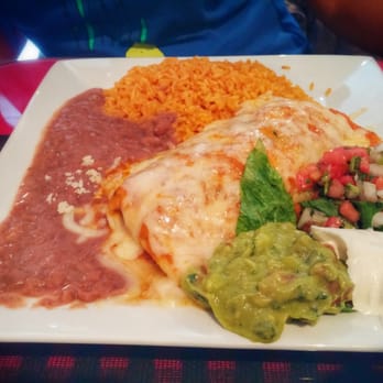 Mi Rancho Restaurant - Mi Rancho veg burrito with rice and beans, salsa, sour cream and guacamole. - Mexican Near Me - Hackensack, New Jersey