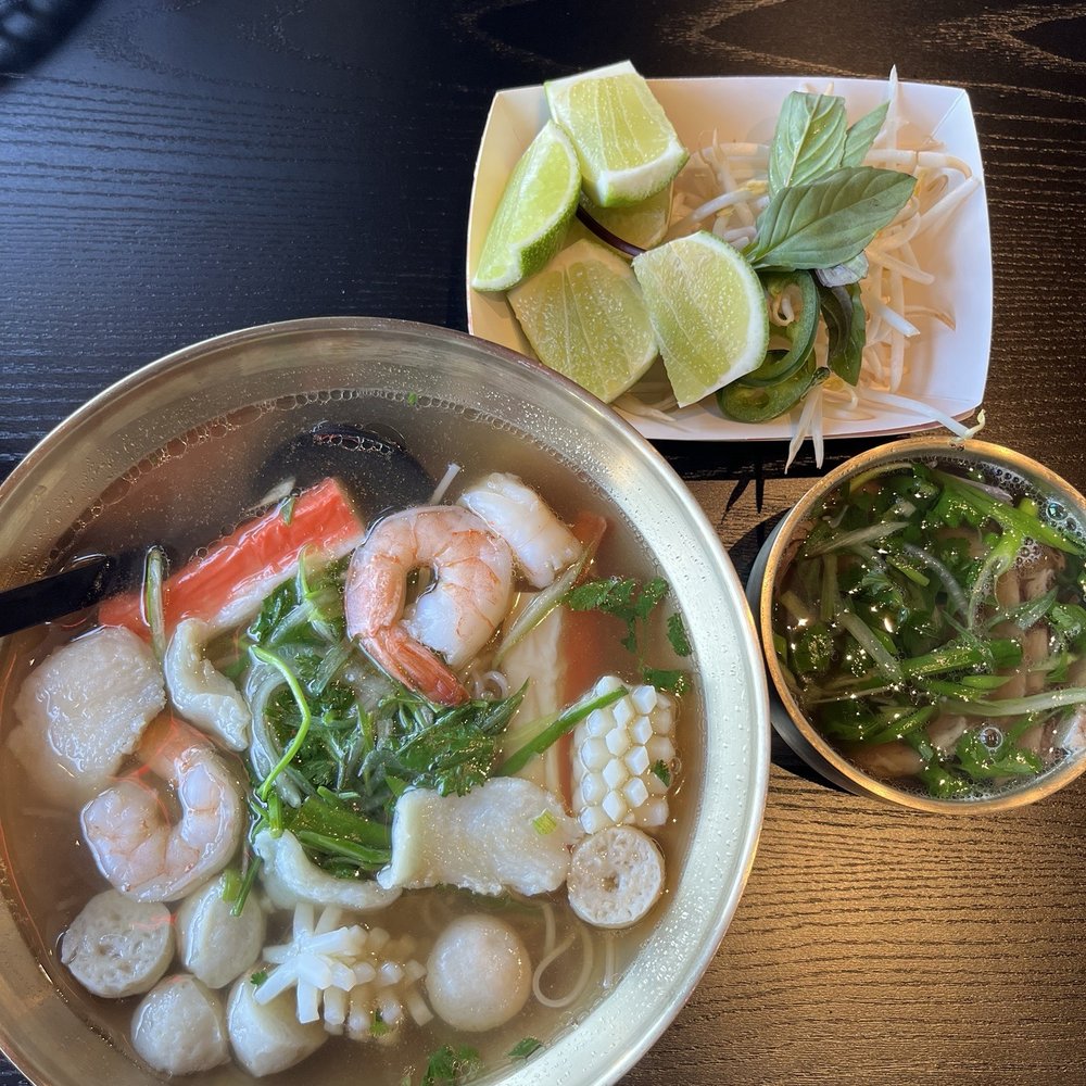 seafood pho, side of brisket and of course the toppings with extra limes