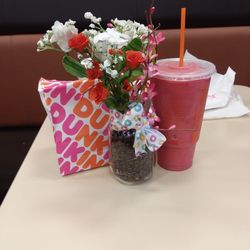 Dunkin' - Strawberry coolatta and baked goodies.