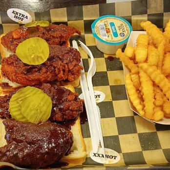 Prince’s Hot Chicken - Mixed heat plate with two X, one XX, and one XXX. Dipping sauce recommended. The fries are also amazing. - Southern Near Me - Antioch, Tennessee