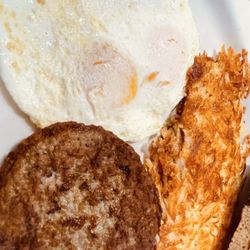 Copper Skillet - Eggs, hash browns, sausage and rye toast.