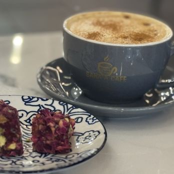 Sana'a Cafe - Yemen Latte and a berry flavored Turkish Delight - Desserts Near Me - San Francisco, California Sana'a Cafe - Yemen Latte and a berry flavored Turkish Delight - Desserts Near Me - San Francisco, California