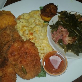 Detroit Blues Cafe - Pork Chops with 2 sides. $ 12 Mac and Cheese and Collard Greens - Jazz & Blues Near Me - Detroit, Michigan