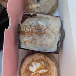 Blueberry muffin cookie, peanut butter milkshake cookie and the pumpkin square, all minis