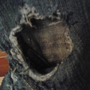 Denim Revival - Before Photo- This gigantic hole opened up in my jeans before I brought them into Denim Revival. NOW LOOK AT THE AFTER PIC - Used, Vintage & Consignment Near Me - Los Angeles, California