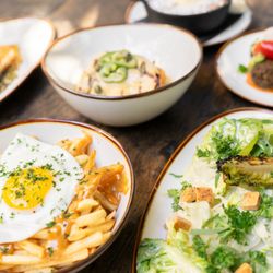 Bacari Silverlake - Tapas Dinner Spread - Bacari Fries, Salad, Falafel, Grilled Chicken Breast, Feta Filo
