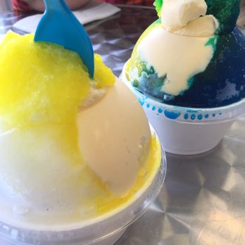 Below Zero Shaved Ice - How delicious does this look?! The yellow one is piña colada and the blue one is a mixed combo. - Ice Cream & Frozen Yogurt Near Me - Upland, California Below Zero Shaved Ice - How delicious does this look?! The yellow one is piña colada and the blue one is a mixed combo. - Ice Cream & Frozen Yogurt Near Me - Upland, California