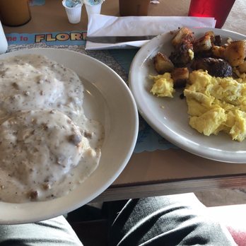 Jimmy's Eastside Diner - Their heavenly biscuits and gravy, with scrambled eggs and home fries on the right. - Diners Near Me - Miami, Florida