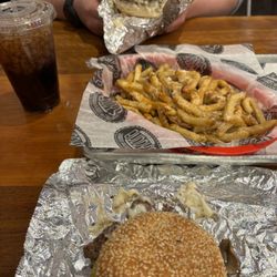 Buddy's Burgers Breasts & Fries - Crest your own buddy burger and special burger (egg,bacon,maple) and old bay fries