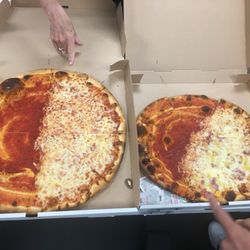 We ordered a 1/2 cheese 1/2 Canadian bacon and pineapple, whoever made the pizza couldn't figure out how to put that all on one pie.