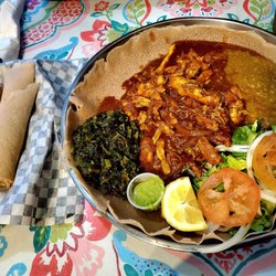 SeaTac Cuisine - This is a Ethiopian Combination Dish w Injera. Yummy