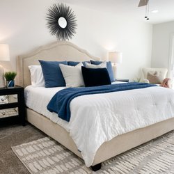 Cozy Corners - Bedroom with blue and white bedding
