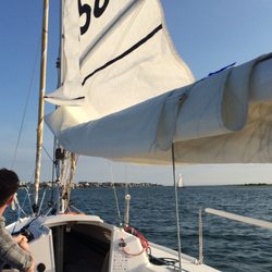 Raising the sail.