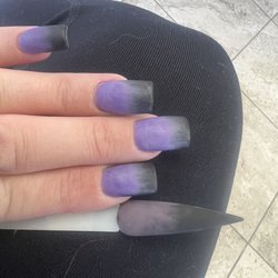 NailStop Spa & Wax - What I asked for (literally showed her the example mail and said I want my nails exactly this color and design) versus what I got.