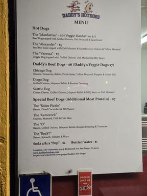 Menu photo 1 Daddy's Hot Dogs San Diego, CA Menu photo 1 Daddy's Hot Dogs San Diego, CA