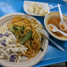 Hot and spicy kimchi soup, tofu fries and hawaiin noodles Hot and spicy kimchi soup, tofu fries and hawaiin noodles