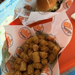 Tots, mushroom burger Tots, mushroom burger