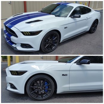 Addiption - Gloss Blue Stripes with Matching Brake Calipers. Headlight Tinting and Emblems - Vehicle Wraps Near Me - Tampa, Florida Addiption - Gloss Blue Stripes with Matching Brake Calipers. Headlight Tinting and Emblems - Vehicle Wraps Near Me - Tampa, Florida