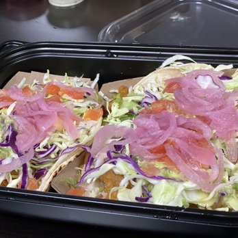 Pier 76 Fish Grill - 3 Crispy Fish Tacos to go!  Some best I've had! - Seafood Near Me - Riverside, California