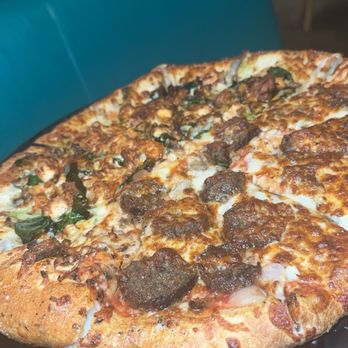 Spanky’s - Meatball pizza and Alfredo pizza combination - very tasty - Pizza Near Me - Houston, Texas Spanky’s - Meatball pizza and Alfredo pizza combination - very tasty - Pizza Near Me - Houston, Texas
