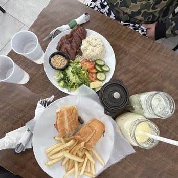 Brazuca Cafe - passion fruit and pineapple mint juice with the steak sandwich and steak plate - Brazilian Near Me - Costa Mesa, California