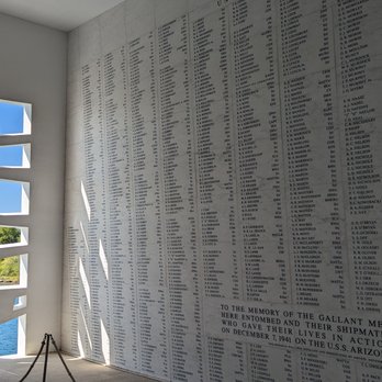 E Noa Tours - "Tree of Life" window design framing the memorial marble wall of remembered heros - Tours Near Me - Honolulu, Hawaii