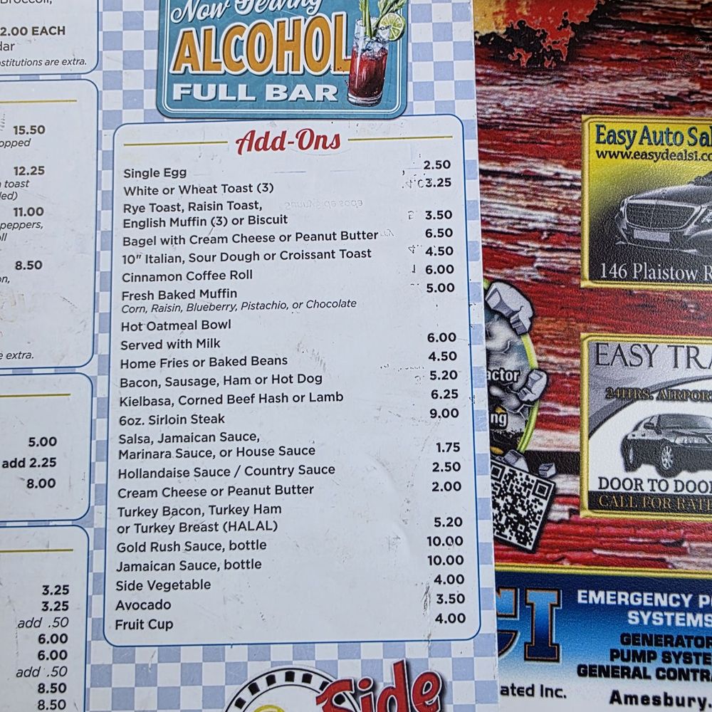 Sunnyside Diner - Breakfast menu, a la carte items - Coffee & Tea Near Me - Lawrence, Massachusetts Sunnyside Diner - Breakfast menu, a la carte items - Coffee & Tea Near Me - Lawrence, Massachusetts