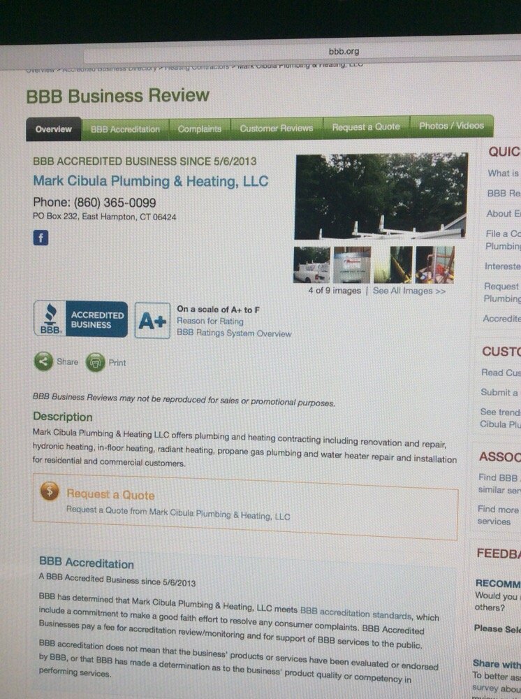 Slide of Mark Cibula Plumbing & Heating