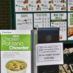Taco Time drive-thru menu the chowder is very tasty