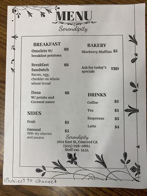 Menu photo 2 Serendipity Restaurant And Bakery Concord, CA Menu photo 2 Serendipity Restaurant And Bakery Concord, CA