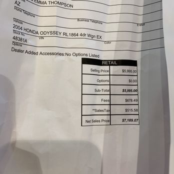 Camelback Toyota - First sales receipt that when I saw I cried because I had told them my budget BEFORE I saw the van. - Car Dealers Near Me - Phoenix, Arizona Camelback Toyota - First sales receipt that when I saw I cried because I had told them my budget BEFORE I saw the van. - Car Dealers Near Me - Phoenix, Arizona