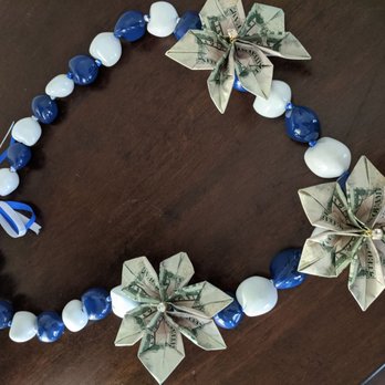 Hawaii Flower Lei - Blue and white kukui nut with added money flowers. - Florists Near Me - Honolulu, Hawaii Hawaii Flower Lei - Blue and white kukui nut with added money flowers. - Florists Near Me - Honolulu, Hawaii