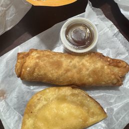 Chicken egg roll and crab Rangoon Chicken egg roll and crab Rangoon