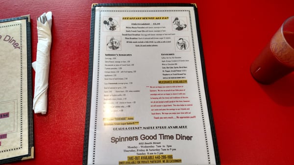 Menu photo 4 Spinner's Good Time Diner Chardon, OH Menu photo 4 Spinner's Good Time Diner Chardon, OH