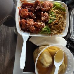 Rice Box - Sesame chicken and wonton soup
