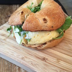 Bagels & Stuff - Breakfast bagel with egg and rocket - yummmm