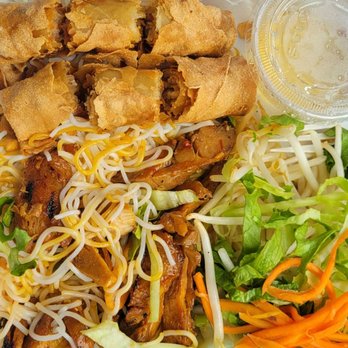 California Noodle & Grill - The only picture I snapped after I began eating, so good. #72 vermicelli w charbroiled chicken and egg roll - Vietnamese Near Me - Chino, California