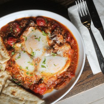 Cafe Dolma - Poached eggs with kiymali - Coffee & Tea Near Me - Jersey City, New Jersey
