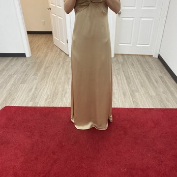 Red Carpet Alterations - "Before" picture of a large champagne colored dress - Sewing & Alterations Near Me - Columbus, Ohio