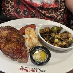 Ribeye, lobster tail and crispy sprouts. Perfect! Ribeye, lobster tail and crispy sprouts. Perfect!
