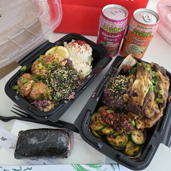 Broken Mouth - shrimp, spam musubi, beef, aloha maid juice cans - Hawaiian Near Me - Los Angeles, California Broken Mouth - shrimp, spam musubi, beef, aloha maid juice cans - Hawaiian Near Me - Los Angeles, California